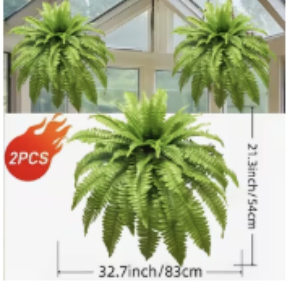 2-Pack Large Boston Fern Artificial Plants, 34-Inch Realistic Faux Greenery NWT